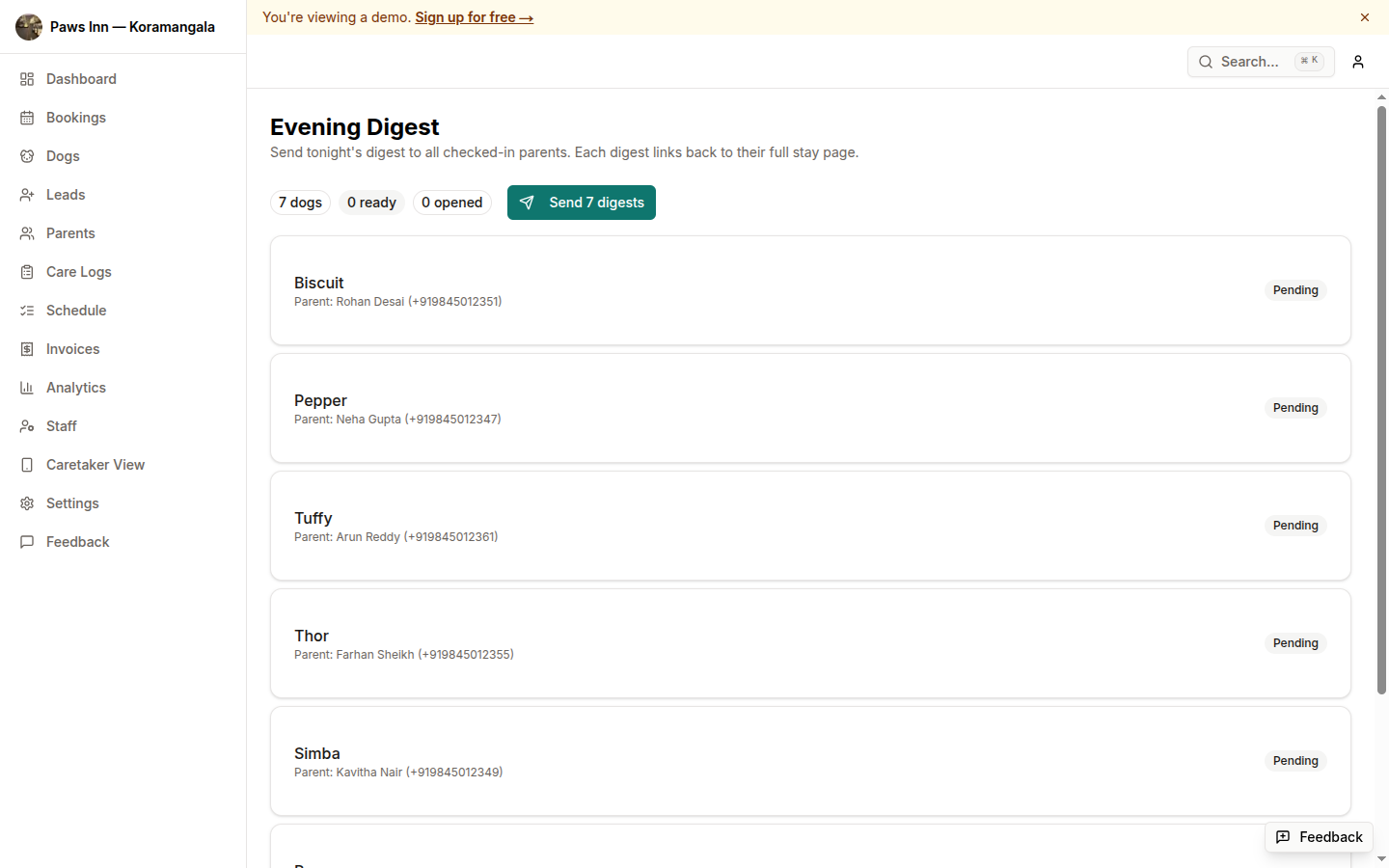 Daily update as seen by the parent