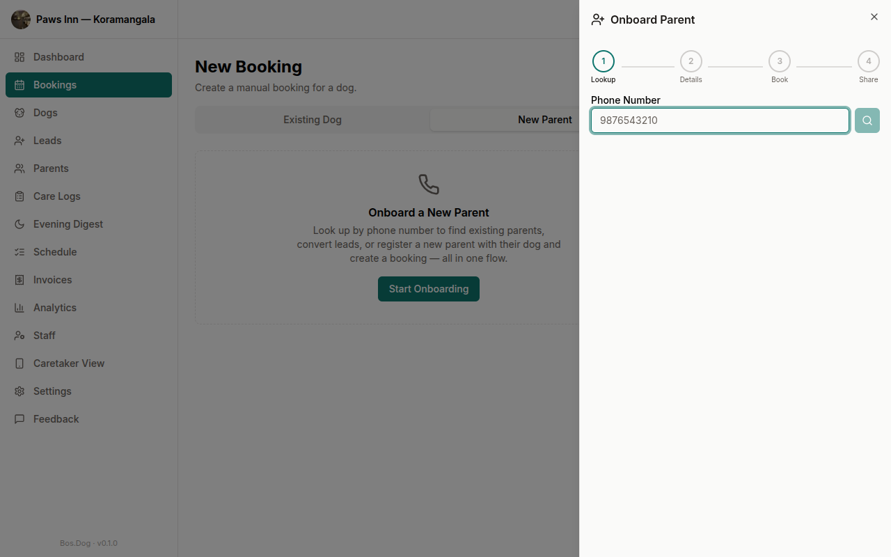 Onboard wizard showing phone lookup step with search field